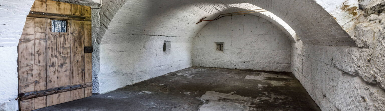Damp vaulted cellar made of sand and brick